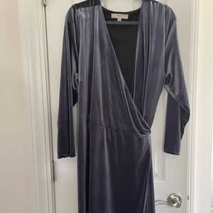 LOFT silver velvet wrap dress